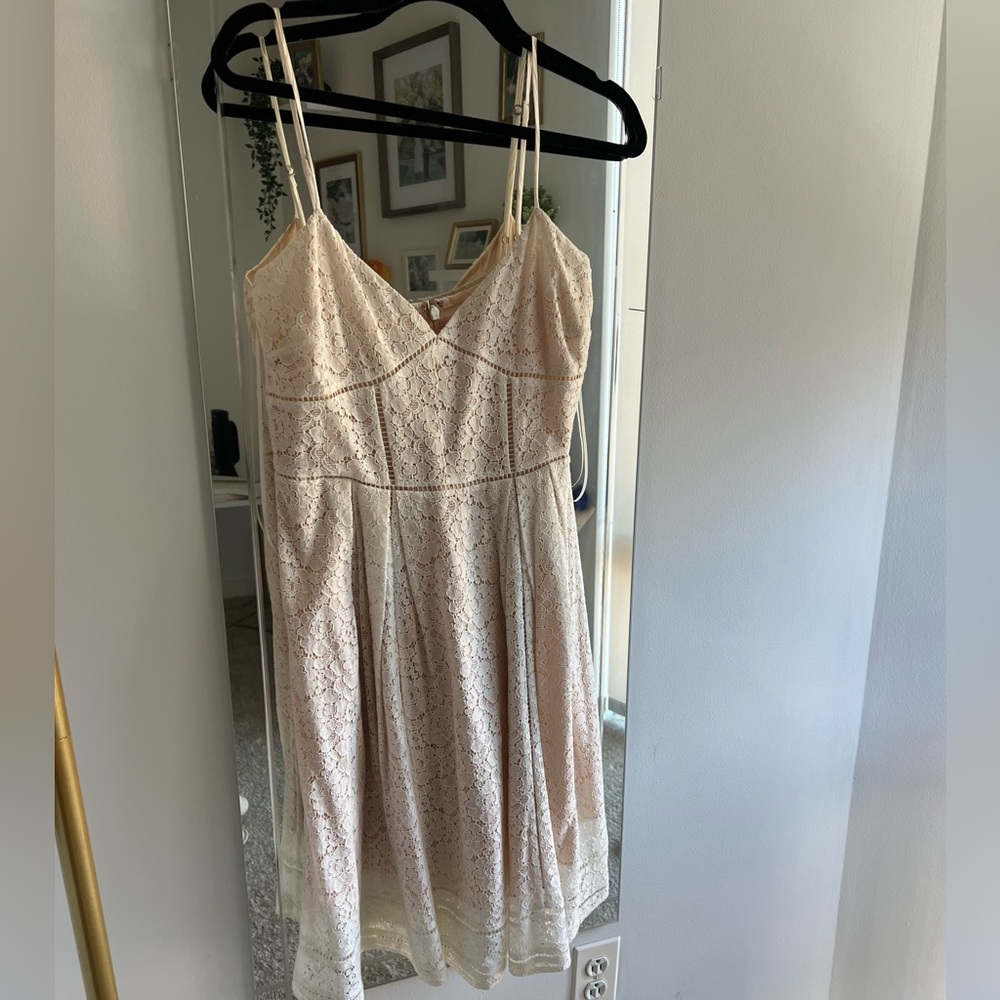 Joie white and beige lace a-line dress